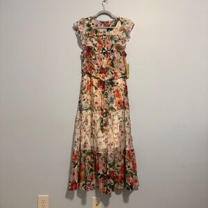 Figueroa Flower Short Sleeve Button Front Floral Print Belted Maxi Dress Size XL